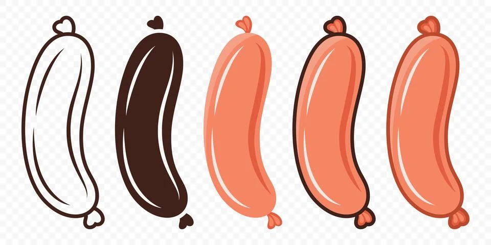 Flat Vector Sausage Icon Set. Cartoon Sausage Icon, Isolated Stock Illustration