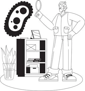 Flat vector scientist analyzing disease bacteria illustration 스톡 일러스트