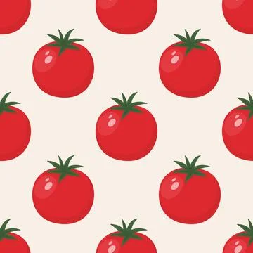 Flat Vector Seamless Pattern with Fresh Tomato on a White Background. Whole Illustrazione stock