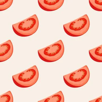 Flat Vector Seamless Pattern with Fresh Tomato on a White Background. Seamless Illustrazione stock