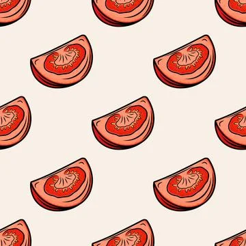 Flat Vector Seamless Pattern with Fresh Tomato on a White Background. Seamless 스톡 일러스트