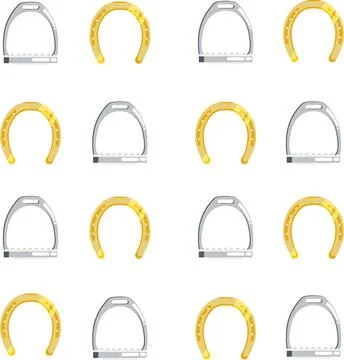 Flat vector seamless pattern of horseshoes and stirrups vector illustration Stock Illustration