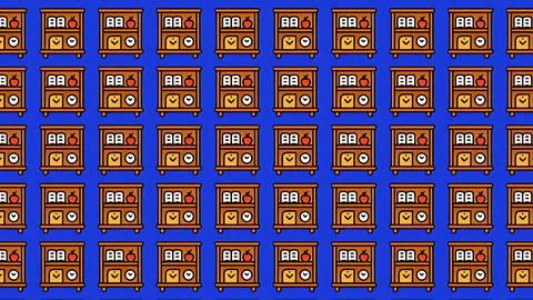 Flat vector seamless pattern of wooden bookshelves with books and clock on .. 스톡 일러스트