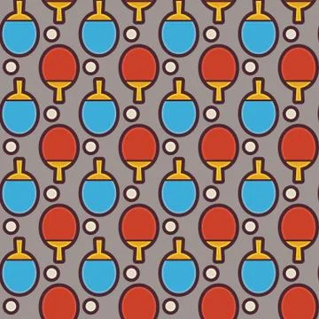 Flat Vector Seamless Sport and Recreation Ping Pong Tennis Pattern Stock Illustration