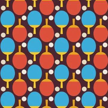 Flat Vector Seamless Sport and Recreation Tennis Ping Pong Pattern Stock Illustration