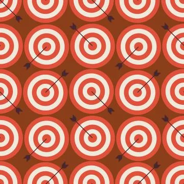 Flat Vector Seamless Sport and Recreation Target with Arrow Pattern Stock Illustration
