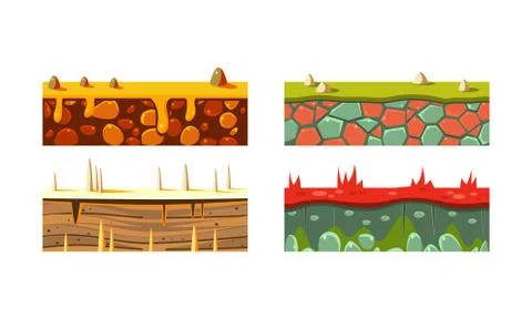 Flat vector set of 4 different seamless platforms for mobile game. Blocks with Illustrazione stock