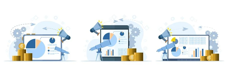 Flat vector set of business data analysis and financial growth concept Stock Illustration