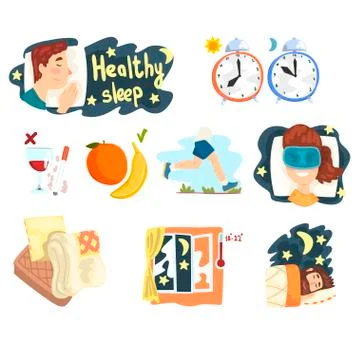Flat vector set of cartoon infographic elements with tips and tricks for healthy 스톡 일러스트