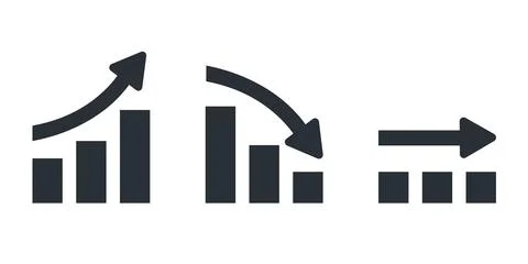 Flat vector set of chart icons with arrow on white background, financial grow Stock Illustration