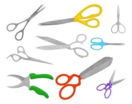 Flat vector set of different types of scissors for different purposes Stock Illustration