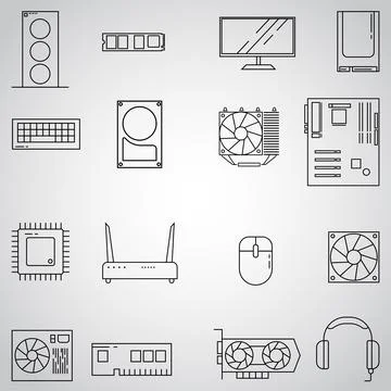 Flat Vector set of Hardware Icons Stock Illustration