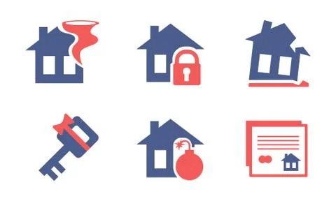Flat vector set of home insurance service icons. Property protection theme Stock Illustration
