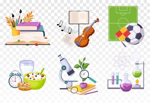 Flat vector set of icons presenting different school subjects. Art and music イラスト素材