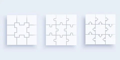 Flat vector set of image on a light background, pieces of puzzles connected t Stockillustratie