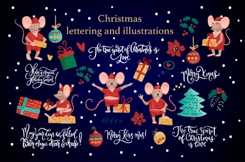 Flat vector set of little mouse. Stock Illustration