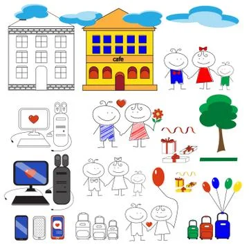Flat vector set of love and journey related objects Stock Illustration