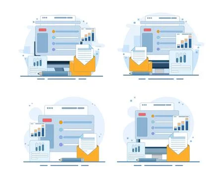 Flat vector set of mail service network and website communication concepts Stock Illustration