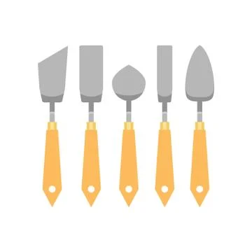 Flat vector set of metallic trowels different shapes for archaeological Ilustración de archivo