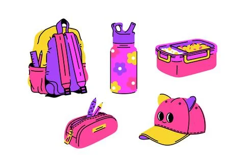 Flat vector set of school items for September 1st. Stock Illustration