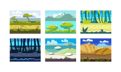 Flat vector set of seamless horizontal backgrounds for mobile or computer game Stock Illustration