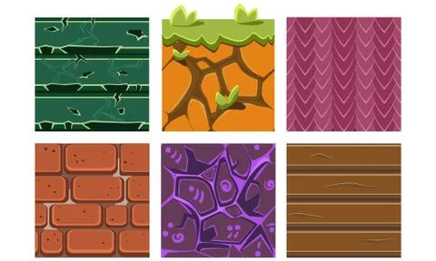 Flat vector set of seamless textures and materials for games. Dry soil with Stock Illustration