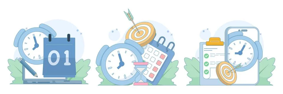 Flat vector set of time schedule and deadline planning 스톡 일러스트