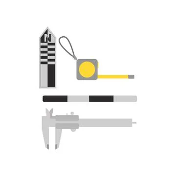 Flat vector set of tools for archaeological excavations. Measuring devices Stock Illustration