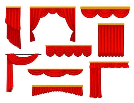 Flat vector set of various curtains and pelmets for theater or circus stage Stock Illustration