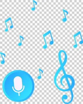 Flat vector is showing blue gradient mic button, treble clef, music notes on Illustrazione stock