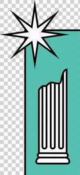 Flat vector is showing broken column and starburst on teal rectangle, 스톡 일러스트