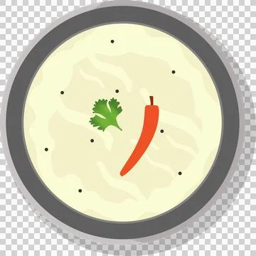 Flat vector is showing creamy soup bowl with chili, leaf and pepper specks, Stock Illustration
