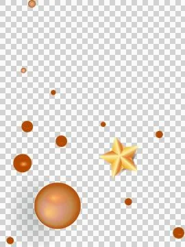 Flat vector is showing golden star floating among orange gradient spheres on イラスト素材
