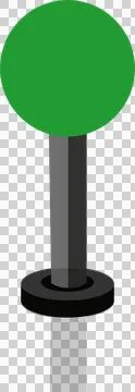Flat vector showing green disc mounting on gray pole with circular base, Illustration