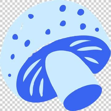 Flat vector showing mushroom icon with blue spotted cap, visible gills and Stock Illustration