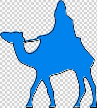 Flat vector showing rider on dromedary camel using reins on transparent Stock Illustration