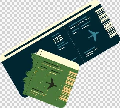 Flat vector is showing two boarding passes with barcodes and plane icons on Illustrazione stock
