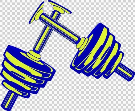 Flat vector showing two green and blue adjustable dumbbells, weight plates on Ilustración de archivo