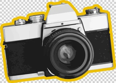 Flat vector is showing vintage 35mm SLR camera with lens, shutter dial, Stock Illustration