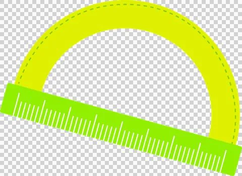 Flat vector showing yellow-green protractor overlapping lime-green ruler on Stock Illustration