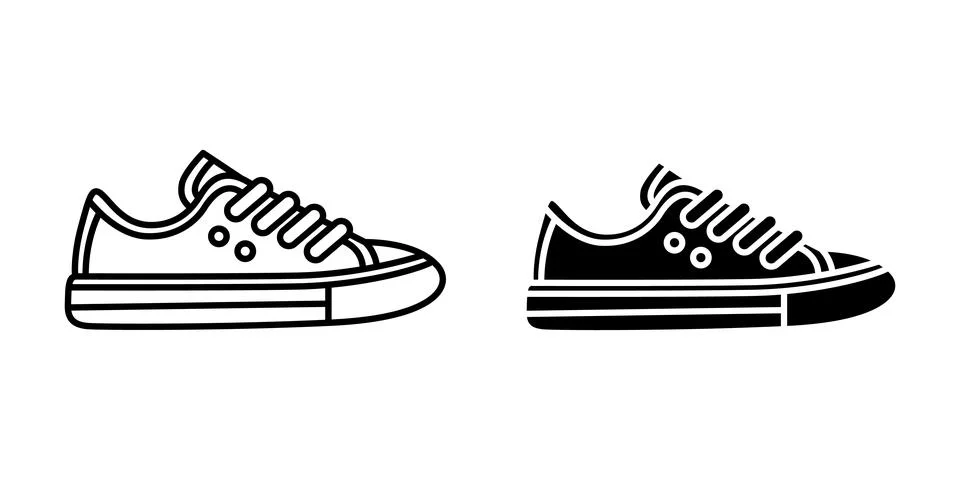 Flat Vector Silhouette Shoes or Sneakers Icon Set Isolated. Footwear Icons Stock Illustration