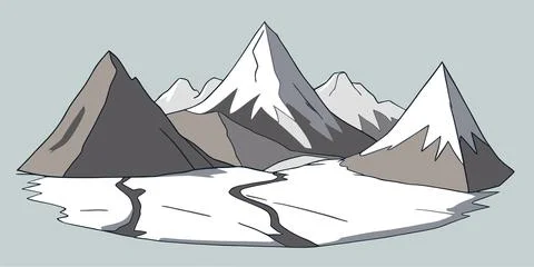 Flat vector sketch of road to snowy mountain range 스톡 일러스트
