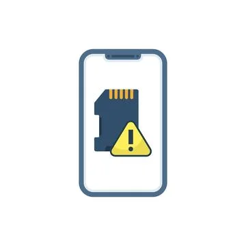 Flat vector of smartphone screen with memory card symbol and warning alert Иллюстрация