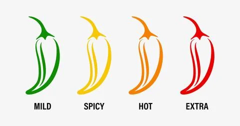 Flat Vector Spicy Chili Pepper Levels on White Background. Red Jalapeno Pepper Stock-Illustration