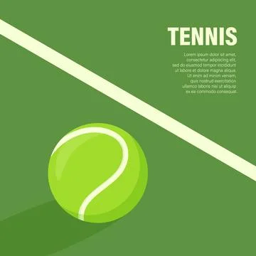 Flat Vector Tennis Ball Icon is on the Green Tennis Court. Tennis Ball Design Stock Illustration