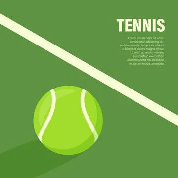 Flat Vector Tennis Ball Icon is on the Green Tennis Court. Tennis Ball Design Stock Illustration