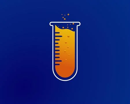 Flat Vector Test Tube with Bubbling Orange Chemical Liquid Stock Illustration