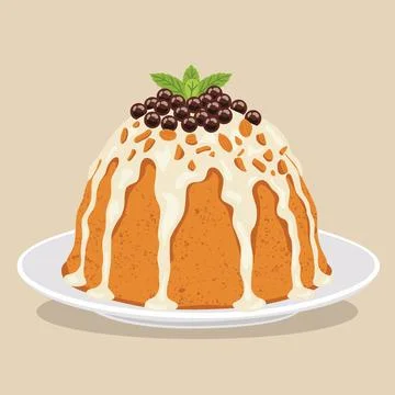 Flat vector of Thai tea bingsu sweet dessert topped with a white sauce or c.. Stock Illustration