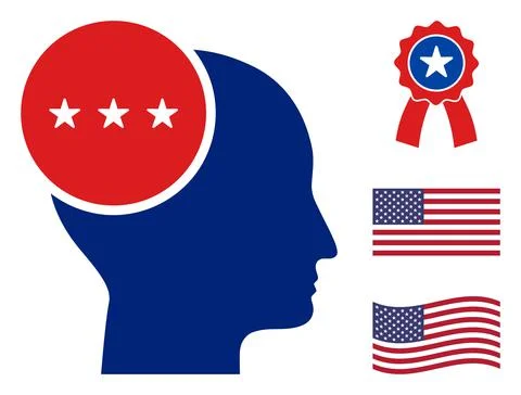 Flat Vector Thinking Person Icon in American Democratic Colors with Stars Stock Illustration