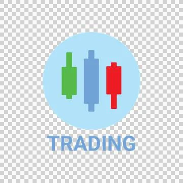 Flat Vector Trading Candlestick Icon with Red Green Blue Bars and Text Label Stock Illustration